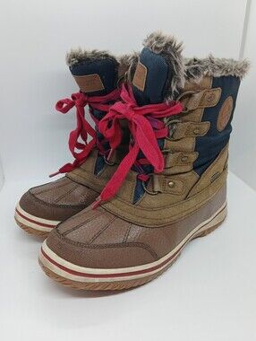 ​Superfit Anyx Waterproof Winter Boots Women's Size 8 Cognac Brown Faux Fur Red